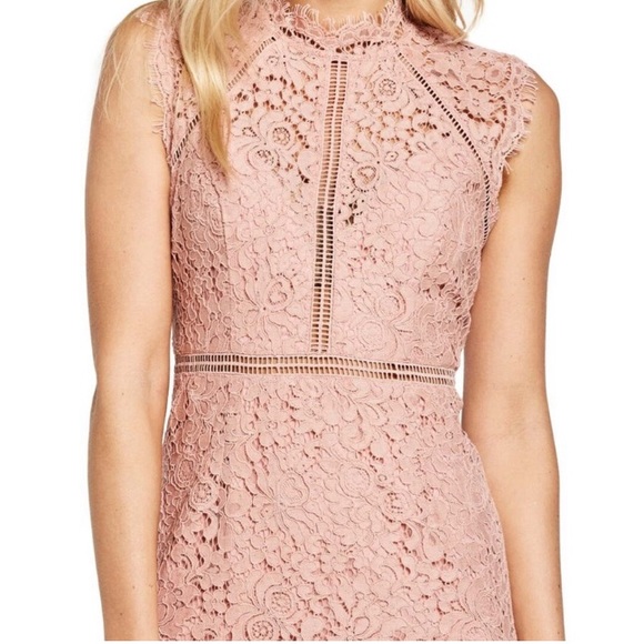 Bardot Midi Dress Sheath Lace Sleeveless Slit Light Pink 8 - Picture 2 of 16